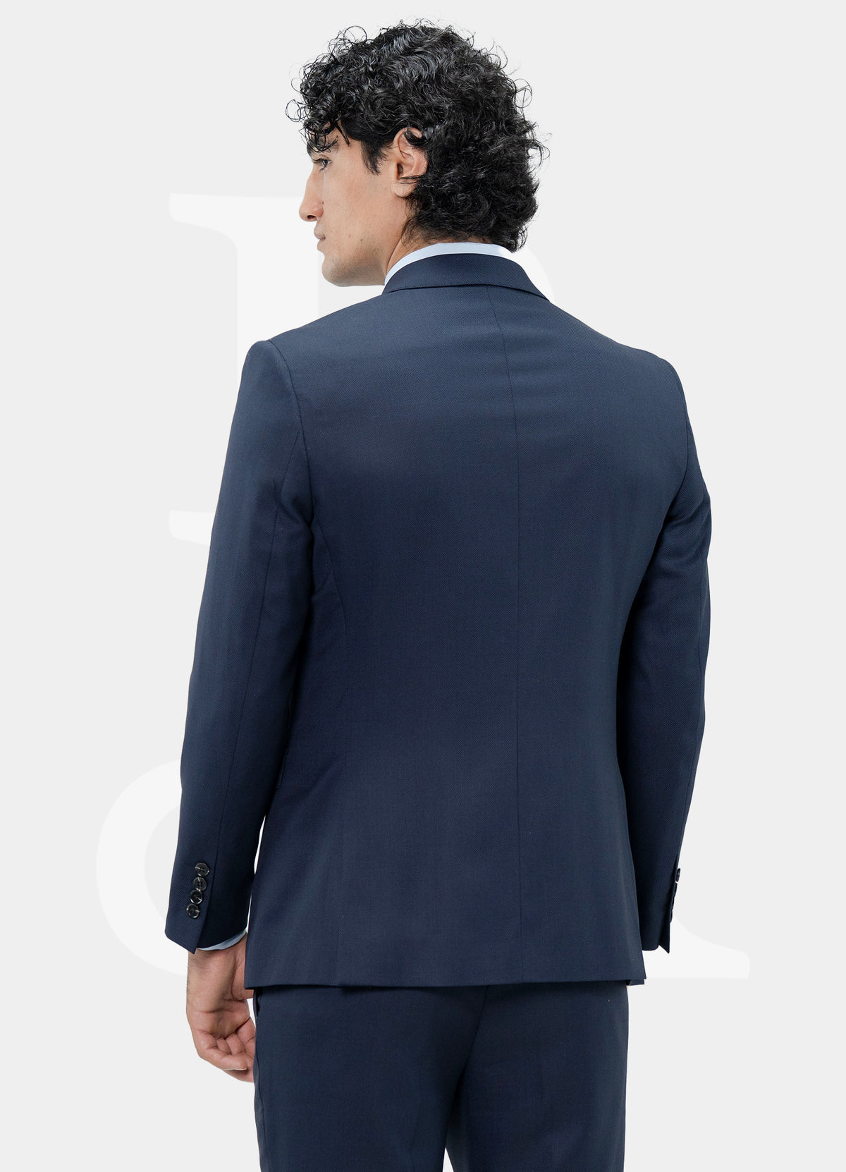 Wool Blended Classic 2 Buttons Suit Jacket - Navy Dotted