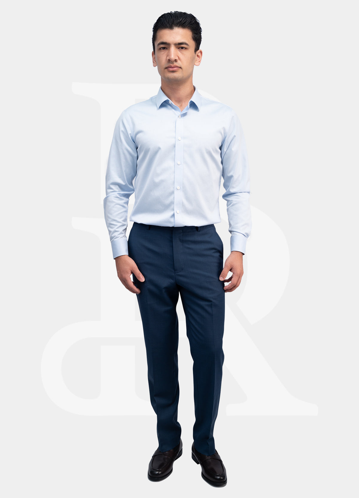 100% Cotton 100S - Non Iron Powder Blue Dress Shirt M2