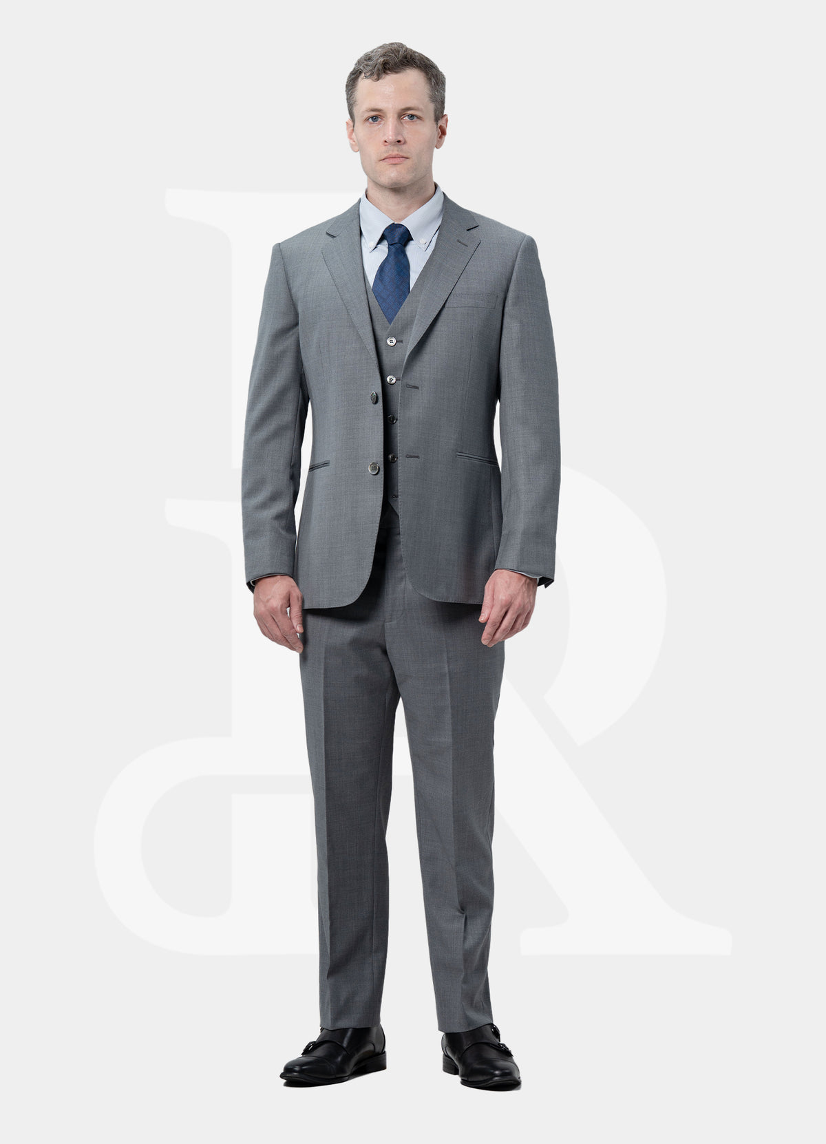 100% Wool Notch Lapel 2 Buttones Suit Jacket - Grey
