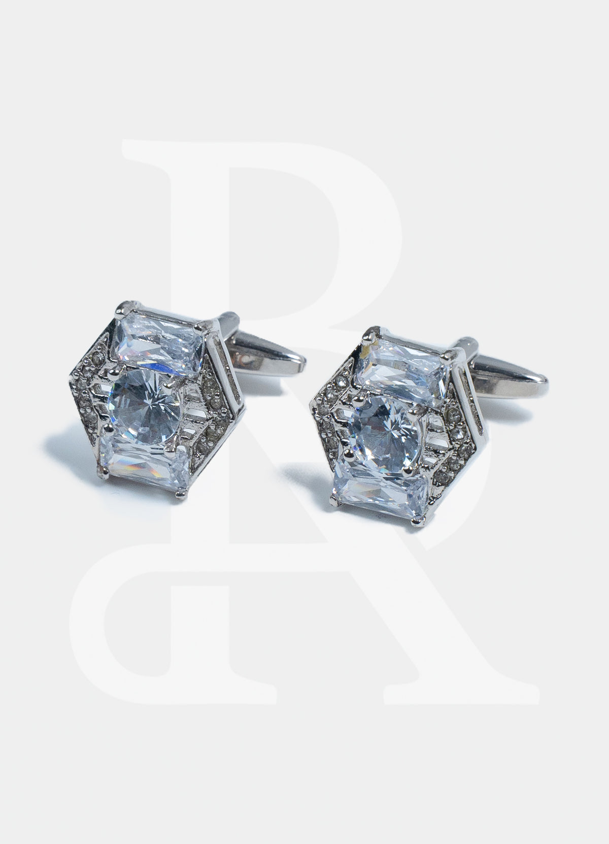 Premium Cufflinks - Silver Big Crystal
