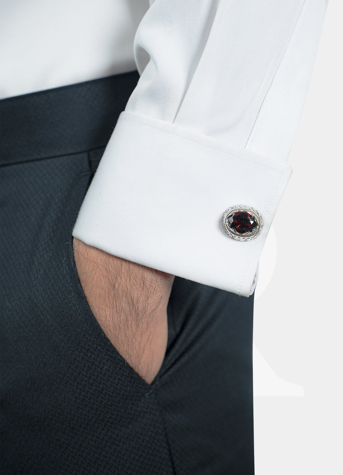 Premium Cufflinks - Silver Red Crystal
