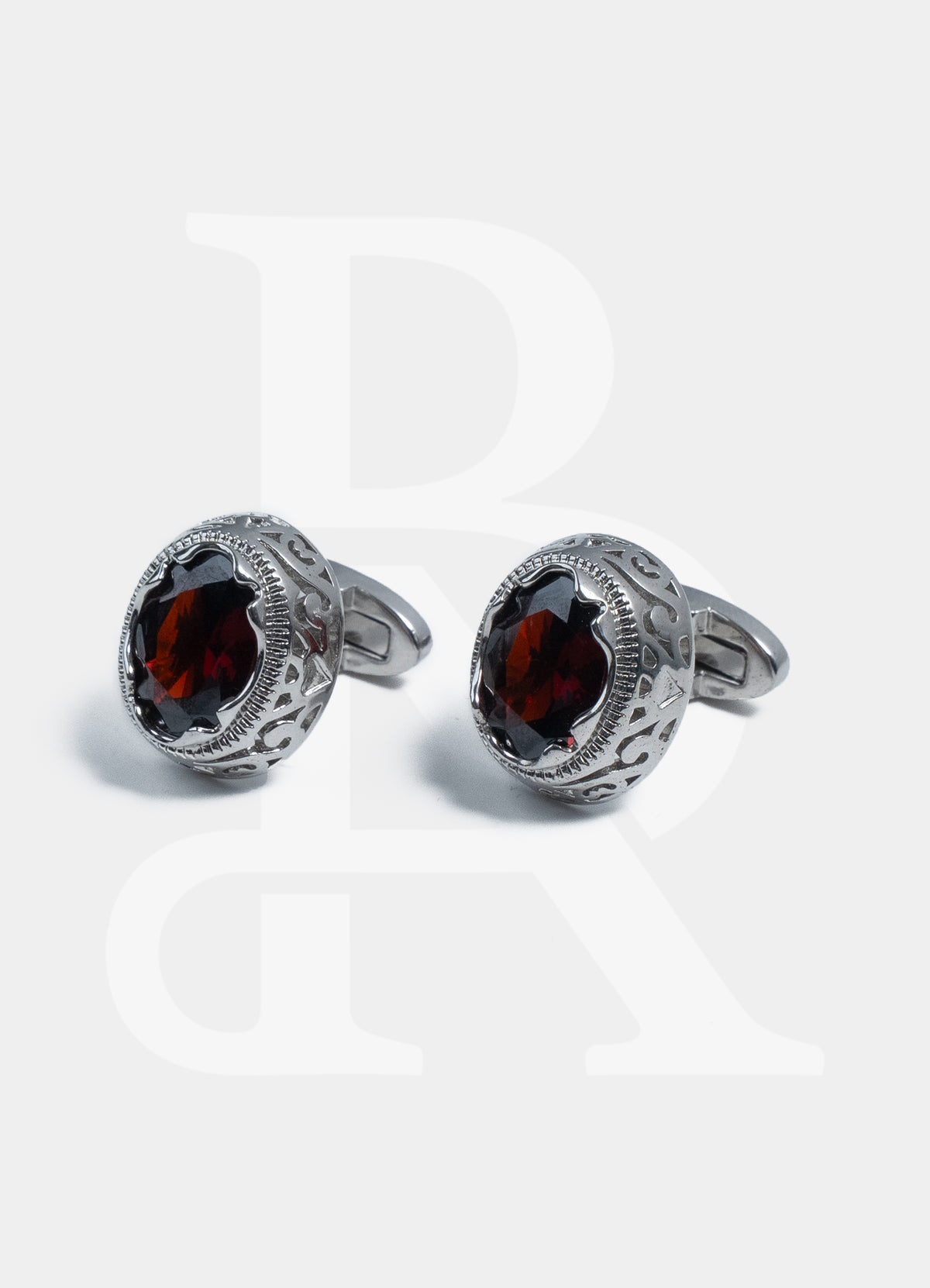 Premium Cufflinks - Silver Red Crystal