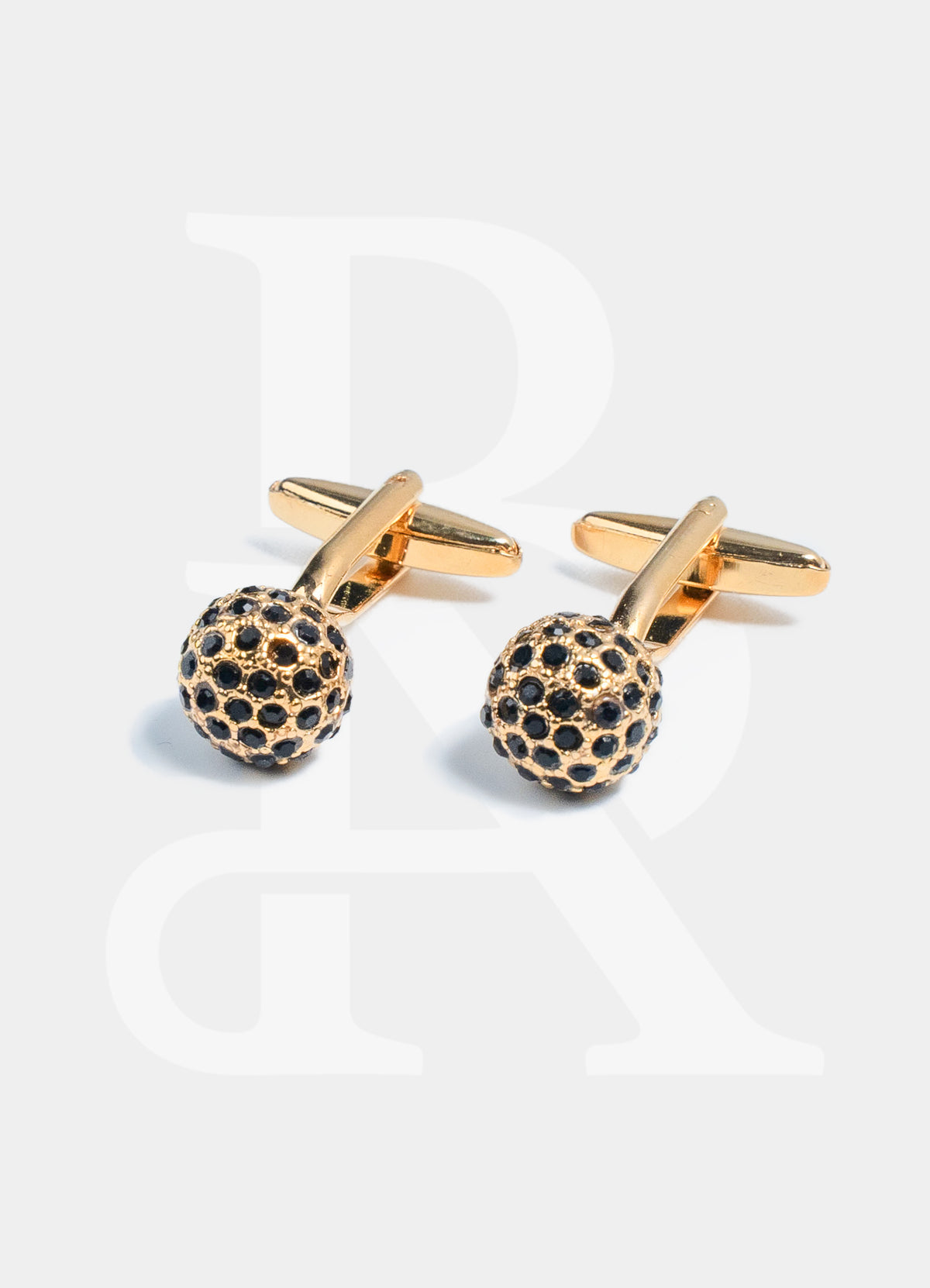 Premium Cufflinks - Gold Round Black Crystal