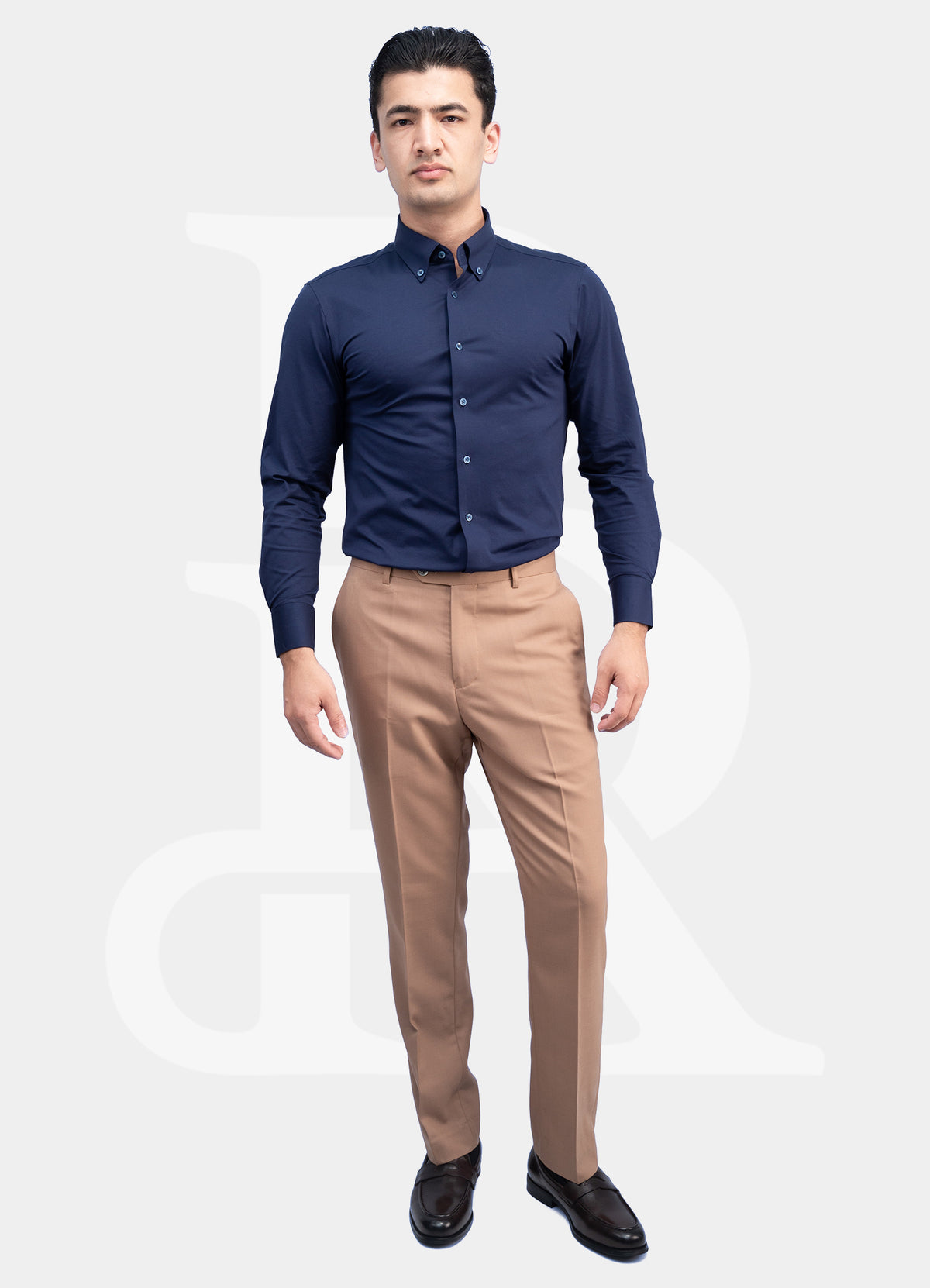 Performance Fit Label - Natural Cotton Navy Button Down Dress Shirt ZT110-08