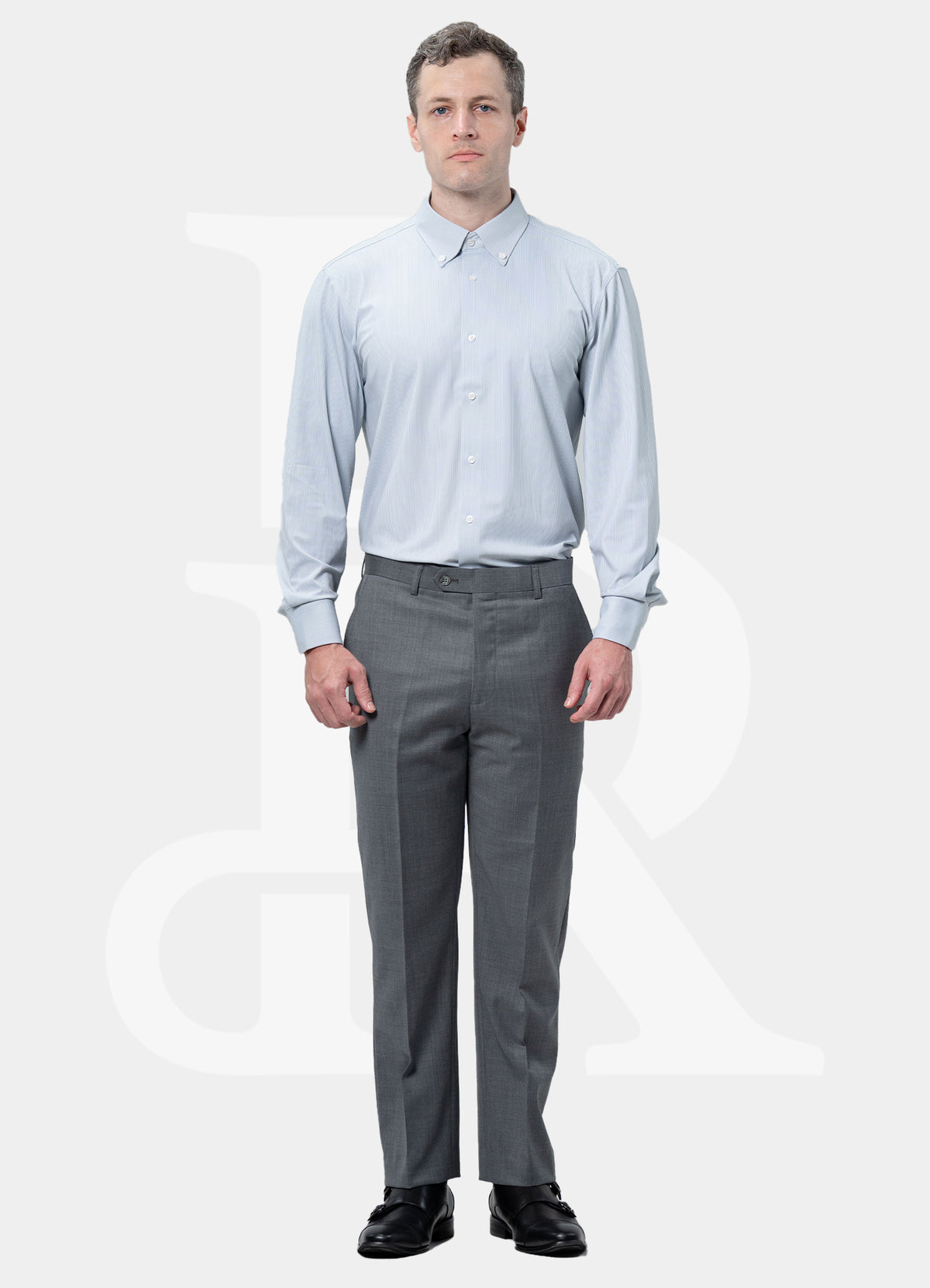 Performance Fit Label - Mulberry Silk Blended Light Greenstripe Button Down Dress Shirt ZT70-02
