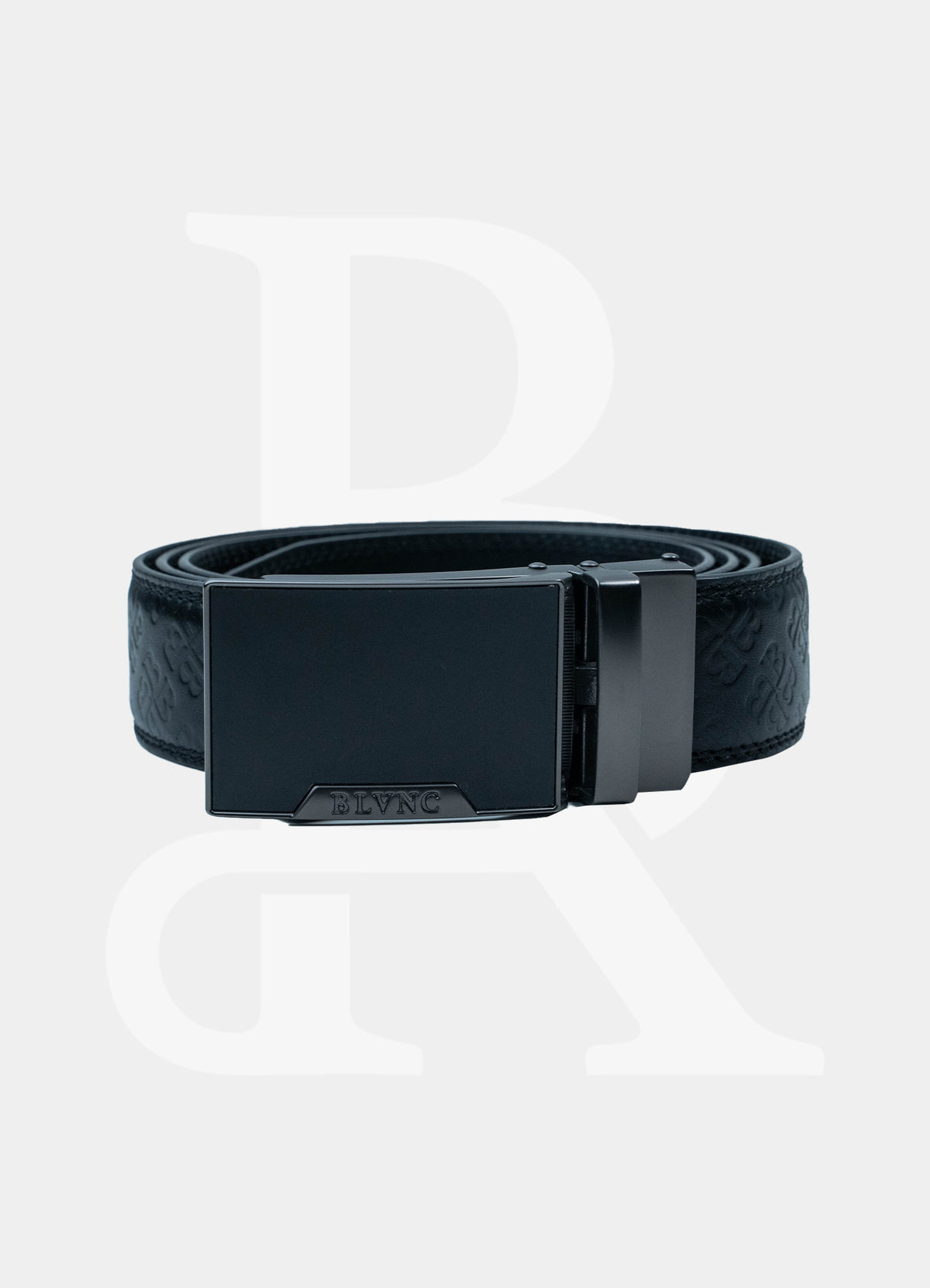Matt Black Embossed Buckle BL005 - 100% Leather Belt