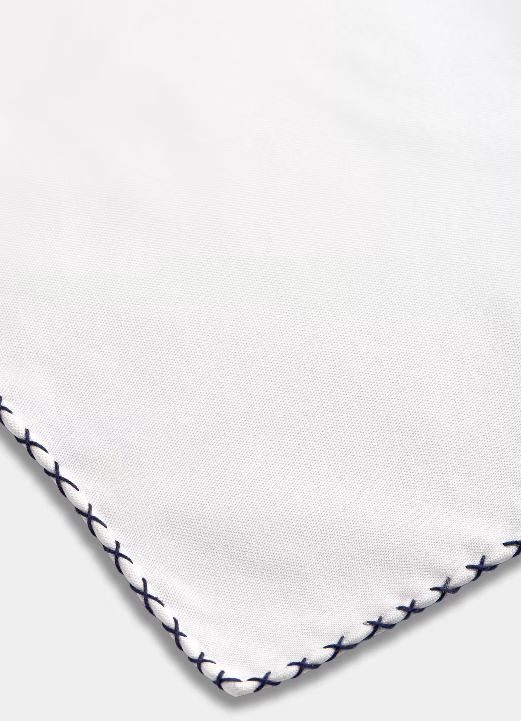 100% Silk Pocket Square - White Blue Stitch HP-2071